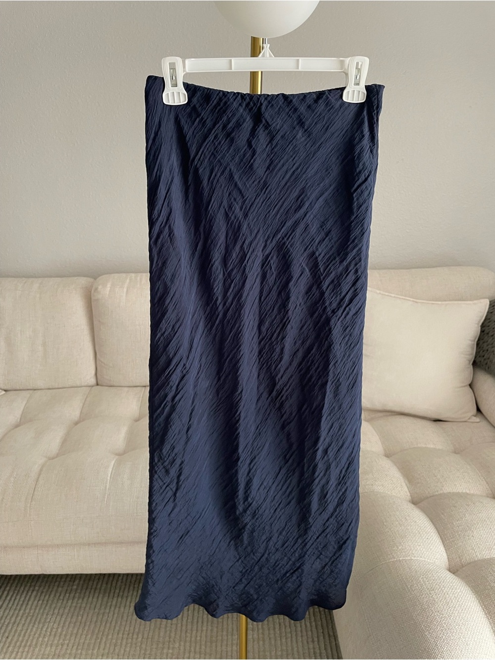 Abercrombie & Fitch Crinkle Texture Satin  Slip Skirt Dark Indigo